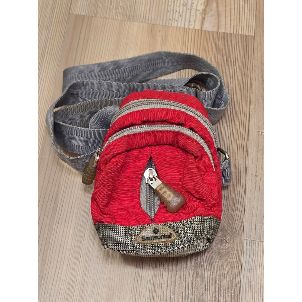 Samsonite Mini Crossbody Bag Red Grey Utility Travel Pouch Small Tech Bag